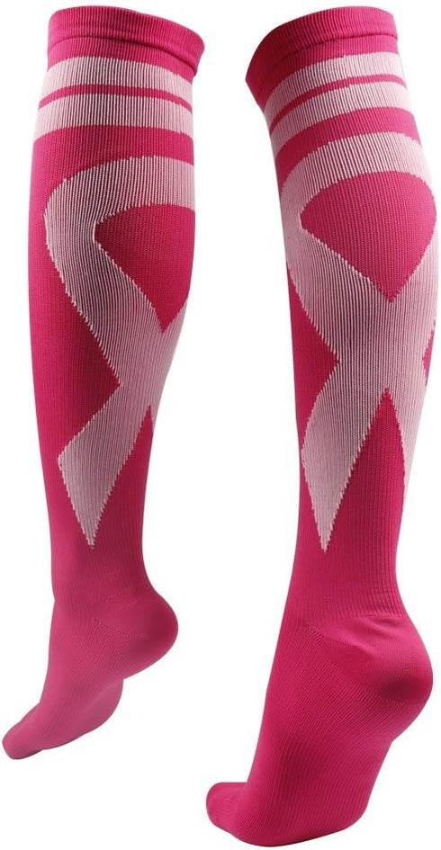 2 Pairs Breast Cancer Awareness Compression Socks Pink Softball Soccer Football Socks...