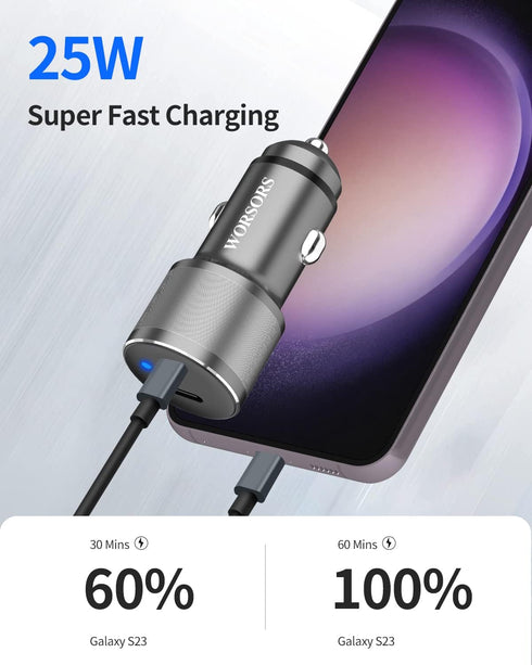 Dual USB C Car Charger, 60W PD (30W + 30W) Super Fast Charging Adapter Metal for iPhone 16/15 Pro Max, Samsung Galaxy S25 Ultra/S25 Plus/S25/S24/S...