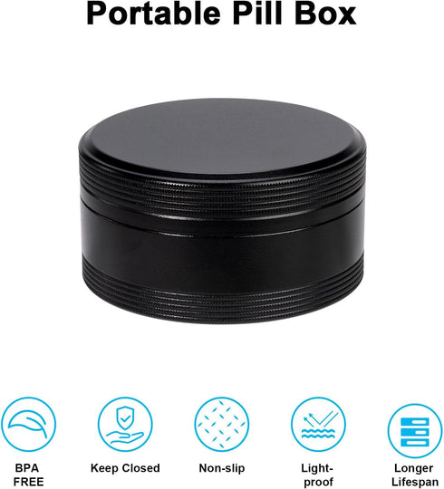 Portable Pill Box Metal Pill Case - Single Waterproof Pill Container for Purse & Pocket Travel Pillbox, Daily Round Aluminium Medicine Organizer H...