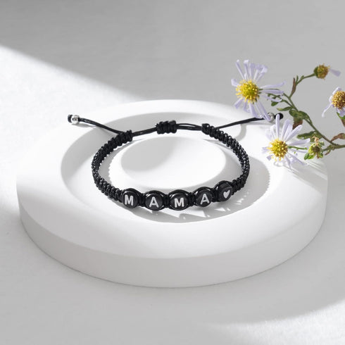 Personalized Name Bracelets for Family Sisters BFF Grandmother Mother Little Sister Bracelet with Letters and Numbers Black Rope Woven Adjustable ...