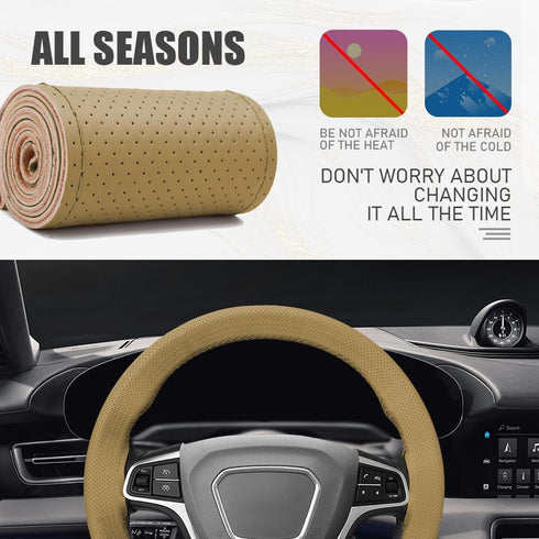 Steering Wheel Cover, Leather Steering Wheel Cover, Breathable Steering Wheel Cover, Hand Sewing Steering Wheel Cover for Most Cars Trucks SUVs (F...