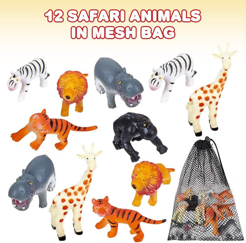 ArtCreativity Safari Figures Assortment in Mesh Bag, Set of 12 Mini Animal Figurines in Assorted Designs, Fun Bath Water Playset for Kids, Party F...