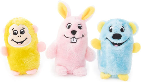 ZippyPaws Squeakie Buddies - Bulk 3 Pack of Stuffing-Free Squeaky Dog Toys, No Stuffing Puppy Toys, Dog Stuff for Small & Medium Dogs - Bear, Bunn...