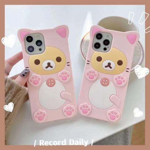 3D Cute Cartoon Bear Phone Case for iPhone 14 Pro Max - Fashionable and Stylish - Funny Pink Bear Design - Soft TPU Protective Case - Kawaii Silic...