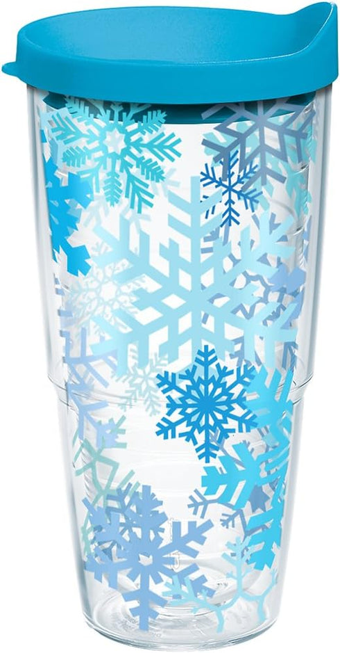 Tervis Christmas Holiday Blue Winter Snowflakes Made in USA Double Walled Insulated Tumbler Travel Cup Keeps Drinks Cold & Hot, 24oz, Classic...
