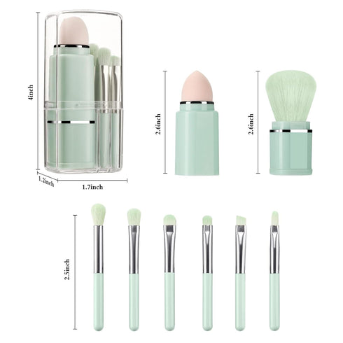 Travel Makeup Brushes Set, START MAKERS Retractable 8 in 1 Mini Powder Brush Beauty Sponge Blender, Synthetic Portable Foundation Blush Concealers...