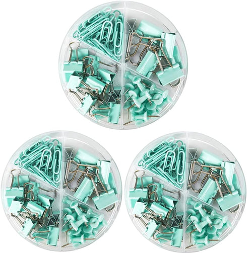 Paper Clips and Binder Clips Set, 3 Pack, 216 pcs, Metal Assorted Sized Binders with Push Pins, Cute Office Supplies for Desk, Desk Accessories, G...