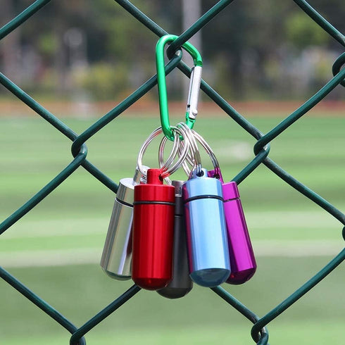 5 Packs Mini Keychain Pill Holder Fob, EFFIET Waterproof Portable Tablets Container Case Aluminum Outdoor Camping Emergency Pill Capsule Box Bottl...