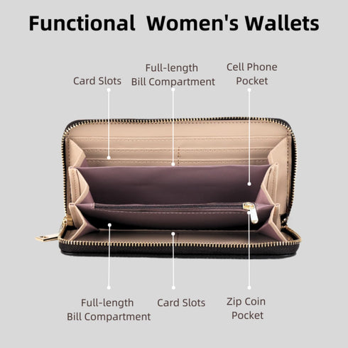 Wallet for Women - Large Faux Leather Women's Zipper Wristlet Wallet with Detachable Strap - Long Clutch Wallet with Cell Phone Pocket (Black and ...