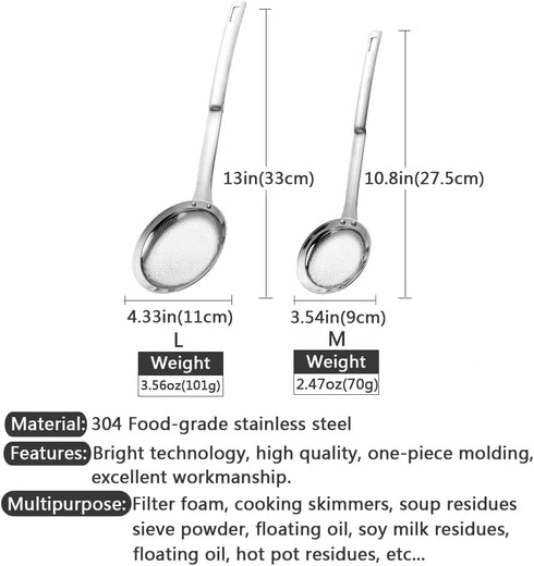 Kitchen Skimmer Strainers Stainless Steel Mesh Colanders Food Strainers Set Fine Mesh Sieve With Handle Slotted Spoon Handheld Fry Oil Filter For ...