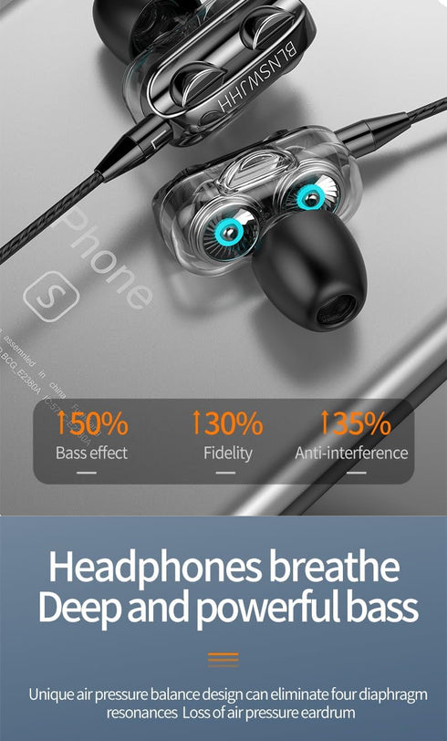 Waterproof Bass Boosting Headphones. Wired Earbuds with Microphone. for Kids, School, Gym, Gaming, Music (Blue)...