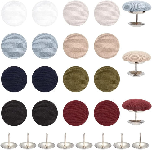 BENECREAT 32Pcs 8 Colors Cloth Covered with Metal Shank Round Buttons 17mm/0.67Inch Cloth Covered Baseball Cap Button Top Replacement for Hats Rep...