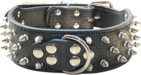 Studded Dog Collar, 2" Leather Spiked Dog Collar for Medium Large Dogs Pit Bull Mastiff Bully Boxer (M:17-20 inch, Black-1)...