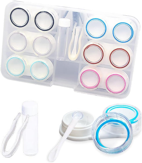 6 Pack Clear Contact Lens Case, Portable Contact Lenses Cases with Tweezers Remover Tool Solution Bottle Contacts Soak Storage Container Kit for T...