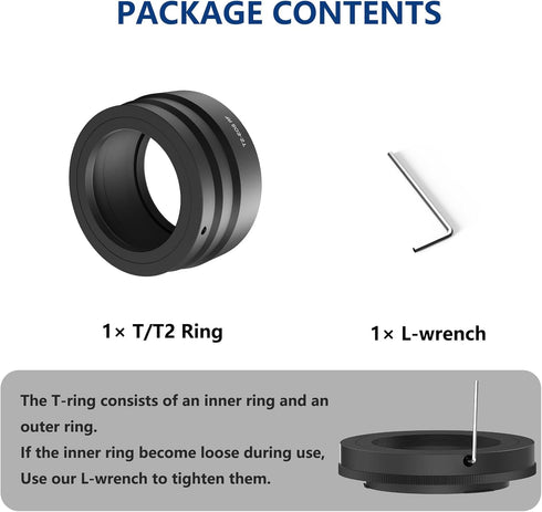 Lightdow T2-RF T Mount Camera Lens Adapter T-Ring M42x0.75mm for Canon R3 R5 R6 R7 R8 R10 R50 R100 etc...