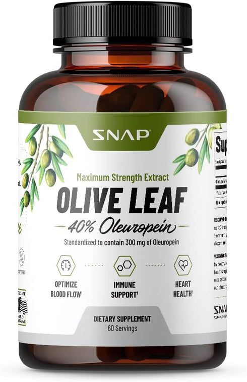 Olive Leaf Extract Capsules - Super Strength 40% Oleuropein for Blood Flow Support, Improve Digestion, Antioxidant Boost Supplement, Improve Brain...