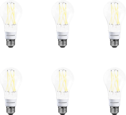 Sylvania Reduced Eye Strain A21 LED Light Bulb, 3-Way 40W / 60W / 100W, 13 Year, Dimmable, Clear, 5000K, Daylight - 6 Pack (41232)...