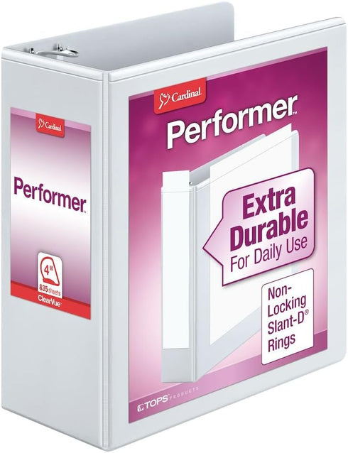 Cardinal 17810 Performer ClearVue Slant-D Ring Binder, 4-Inch Cap, 11 x 8 1/2, White...