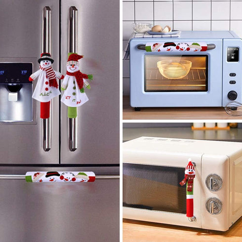 Aytai 4pcs Christmas Fridge Handle Covers Snowman Refrigerator Door Handle Cover Kitchen Appliance for Christmas Decorations