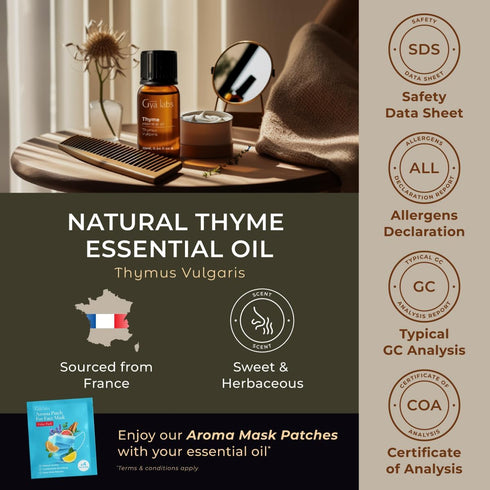 Gya Labs Thyme Essential Oil for Hair - 0.34 Fl Oz - 100% Pure Natural Thyme Oil for Skin, Diffuser & Candle Making Scent...