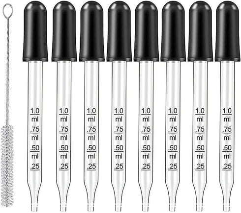 Eye Dropper Set for Essential Oils,8Pcs Pipettes Dropper with Black Rubber Head, Calibrated Thick Glass Medicine Dropping Pipettes, 1ml Dropper Me...