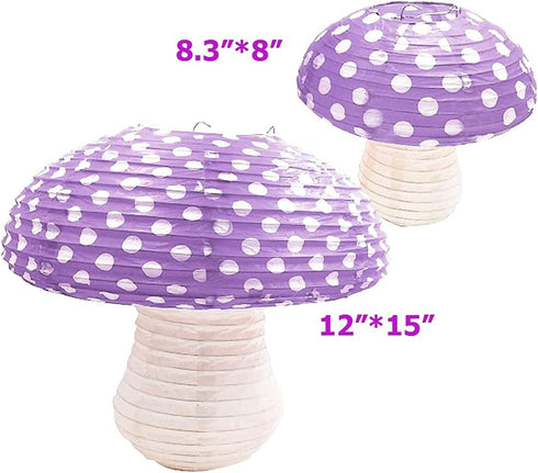 3Pcs Purple Large Mushroom Shaped Paper Lanterns for Forest Jungle Wonderland Themed Birthday Party Decor Hanging 3D Mushroom Ornament Backdrop fo...
