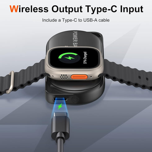 Facbiny Portable Wireless Watch Charger, 1200mAh Keychain Wireless Power Bank with Type A-C Cable, Travel for Apple Watch Series 9/8/7/6/5/4/3/2/S...