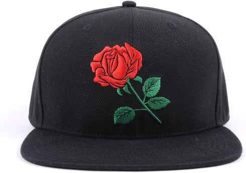 Rose Flat Bill Snapback Hats Embroidered Women Men Adjustable Baseball Caps...