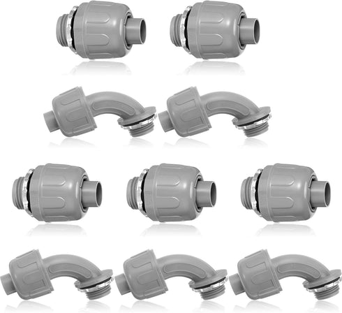 1/2" Liquid Tight Connector Electrical Conduit Connector 90 Degree and 180 Degree PVC Flexible Conduit Connector Fitting for Home Kitchen Bathroom...