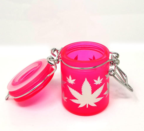 Airtight Glass Herb Mini Storage Jar with Clamping Lid in Choice of Design (Frosted Neon Pink/Silver Leaves)...