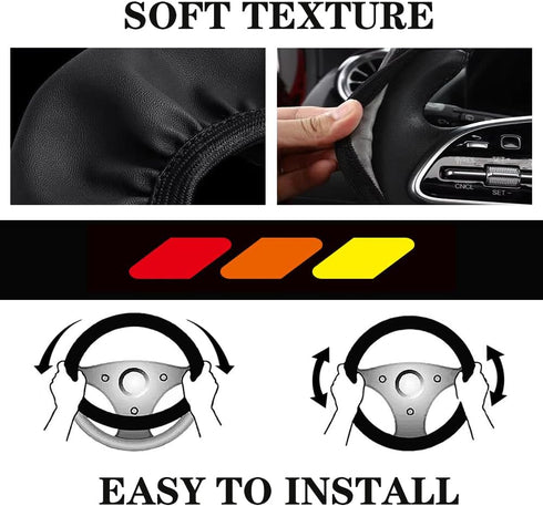 Tri-Color 3 Color Logo Steering Wheel Cover, Elastic Steering Wheel Cover Protector Anti-Slip Durable Universal 15 Inch Compatible with Toyota Veh...