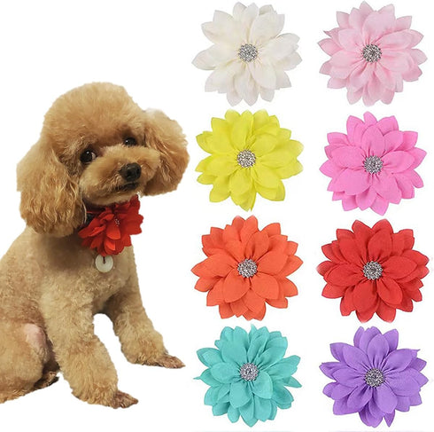 8pcs Flower Dog Collar Charms, Mulit Color Rhinestone Dog Collar Bow Ties for Puppy Cat Dog Grooming Accessories...