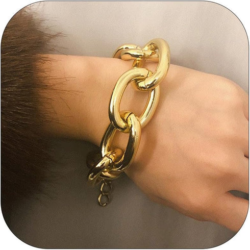 HUASAI Chunky Gold Bracelets for Women Thick Paperclip Bracelet Link Chain Bracelet for Women Gold Jewelry for Women Birthday Gifts for Her...