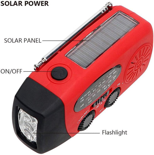 FM/AM/NOAA Weather Radio Hand Crank Self Powered Solar Portable Mini Emergency Survival Radios with 3 LED Super Bright Flashlight 2000mah Battery ...