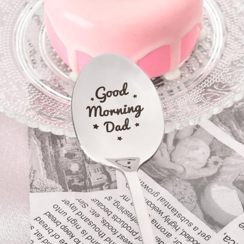 Good Morning Dad Spoon Gifts for Father Birthday Gift for Daddy Fathers Father's Day Gifts for Dad Novelty Engraved Spoon for Tea Coffee Ice Cream...