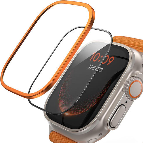 Lamicall for Apple Watch Ultra 2/Ultra Titanium Screen Protector - Aviation Titanium Bumper Frame Case Cover, 2Pack Professional Tempered Glass Fi...