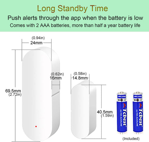WiFi Door and Window Sensor: Wireless Contact Sensor with Free App Notification Alerts, Smart Door Sensor for Alarm System & Smart Home Automation...