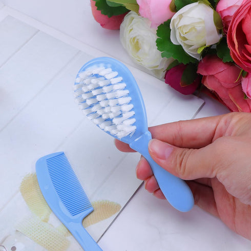 Baby Brush and Comb Set Children Massage Care Safety Comb Soft Comb Brush Combination Blue Toddler Comb Infant Hair Brush Kids Comb...