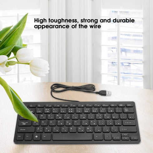 ASHATA Bilingual Japanese English Keyboard, USB Wired Mini Keyboard, Mute Thin 78 Key Computer Universal Keyboard with Anti Slip Foot Pads for Gam...