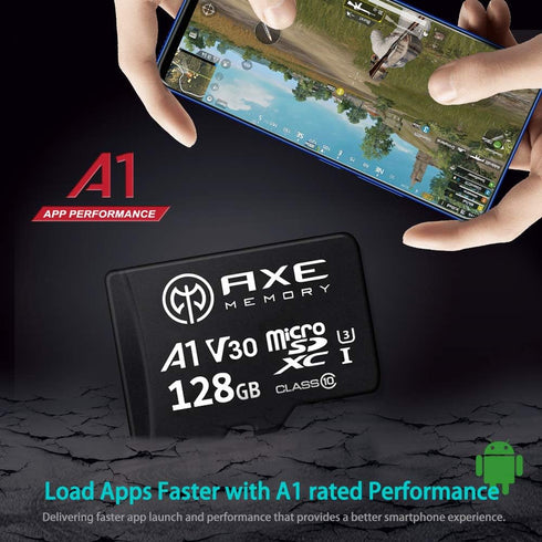 AXE MEMORY 128GB Micro SD Card 4K Ultra Full HD Video High Speed MicroSDXC Up to 95MB/S A1 V30 UHS-I U3, with SD Adapter...