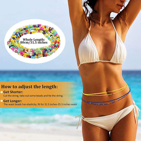 TOBENY SHIWE 24PCS Waist Bead Chains for Women Colorful Summer Body Chains Belly Beads Bikini Jewelry Chains Bead Waist Chains Set...