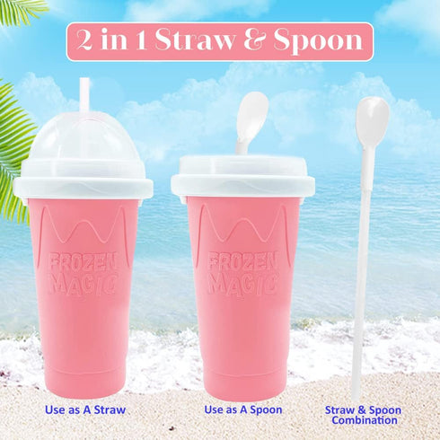 Slushy Cup - Tik Tok Magic Quick Frozen Smoothie Cup, Double Layer DIY Homemade Slushy Maker Cup, Food Grade Silicone Slushie Maker Cup with Spoon...