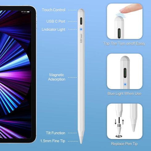 AICase Stylus Pens for Touch Screens, 1.5mm High Precision and Sensitivity Point IPad Pencil Fine Point Active Smart Digital Pen for Tablet Work a...
