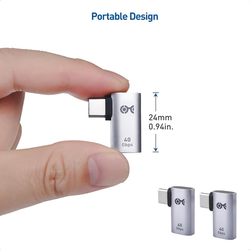 Cable Matters 2-Pack 40Gbps Flat Right Angle USB C Adapter with 240W PD (90 Degree USB C Adapter) in Black - Thunderbolt 4, USB4, Thunderbolt 3 Po...