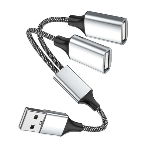USB A Splitter, USB A Male to 2 Female USB Y Splitter, USB Splitter 1 in 2 Out Support Charging and Data Transfer for Printer/USB Keyboard/Flash D...