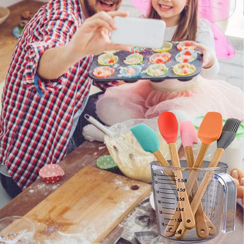 KSENDALO Small Spatulas for Kitchen Use,Silicone Mini Spatula Small Rubber Scraper Heat Resistant Tiny Spatula for Baking Cookie with Bamboo Handl...