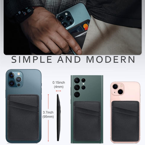 Phone Card Holder for Back of Phone, Leather Phone Wallet Stick On, Credit Card Holder for Phone Case Compatible with iPhone, Samsung, Android and...