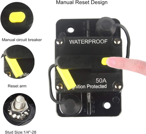 50 Amp Circuit Breaker 12V- 48V DC Manual Reset Fuse for Trolling Motor Rv Marine Boat Vehicles System Protection Waterproof (50A)...