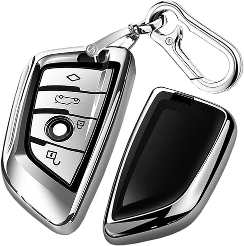 QBUC for BMW Key Fob Cover with Leather Keychain,for BMW 2 5 6 7 Series X1 X2 X3 X5 X6 X7 Premium Soft TPU Key Fob Holder...