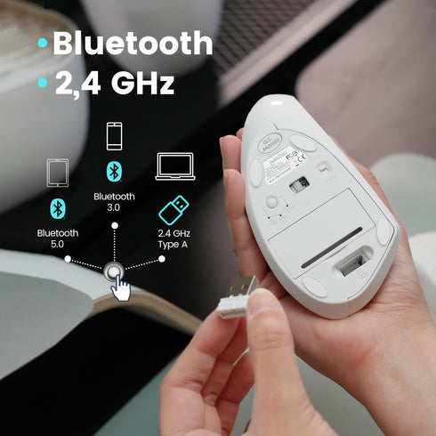 Perixx PERIMICE-813W Bluetooth Vertical Mouse - Wireless 3-in-1 Multi-Device Spec - Travelling Carry Bag - Ergonomic Right-Handed Design - White...